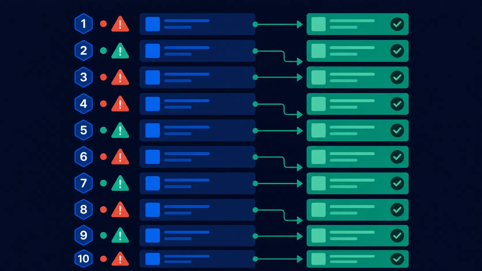 Illustration des 10 erreurs SEO les plus frequentes representees comme des indicateurs d'alerte avec leurs corrections associees