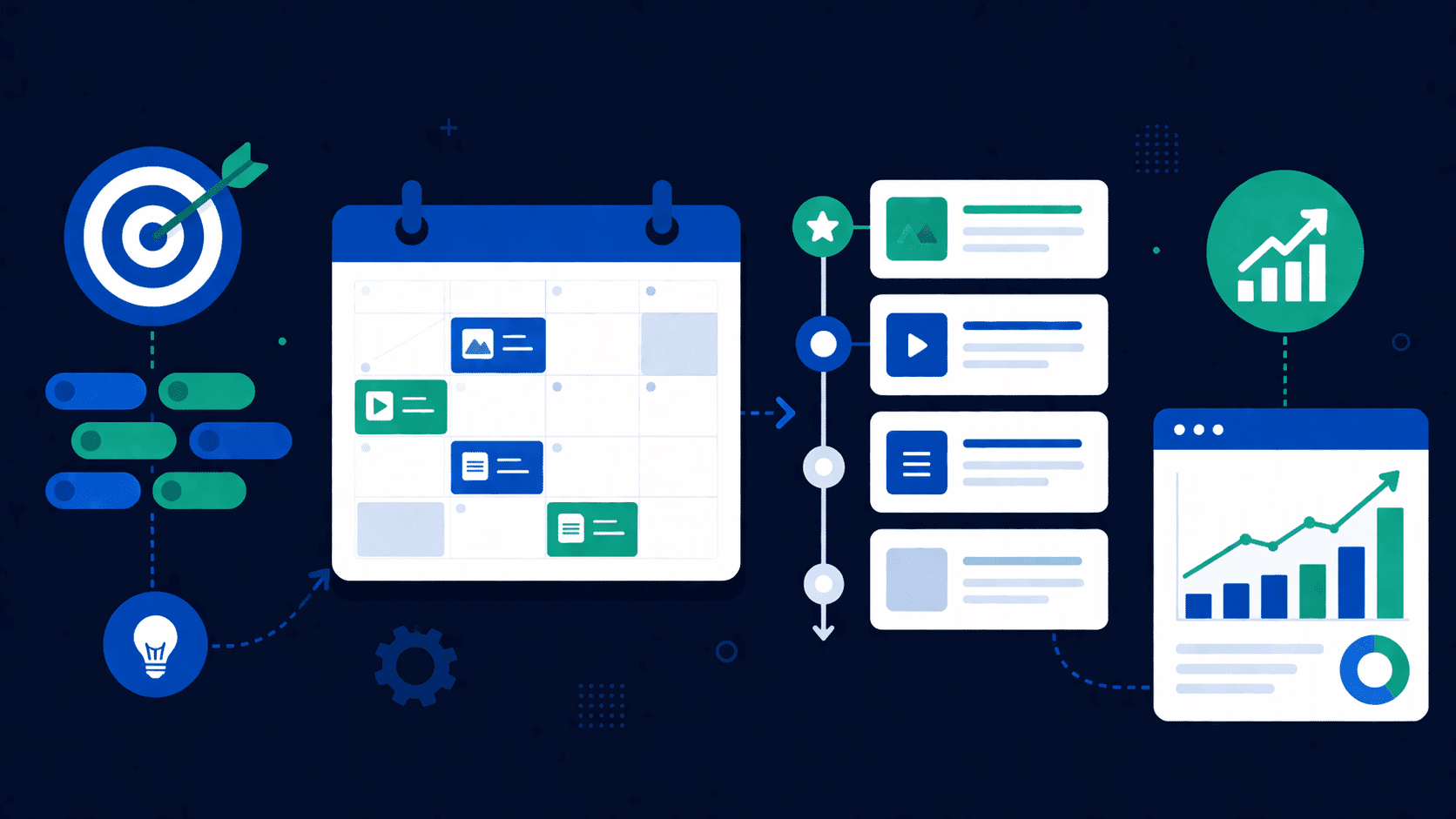 Illustration d'une stratégie de contenu SEO : plan éditorial, recherche de mots-clés et optimisation pour Google en 2026