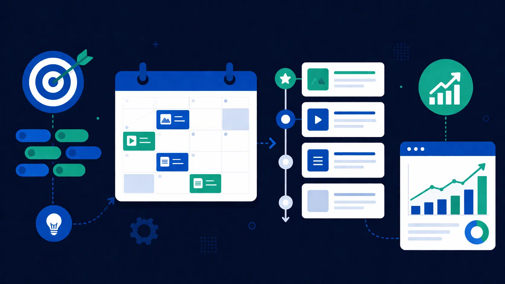 Illustration d'une stratégie de contenu SEO : plan éditorial, recherche de mots-clés et optimisation pour Google en 2026