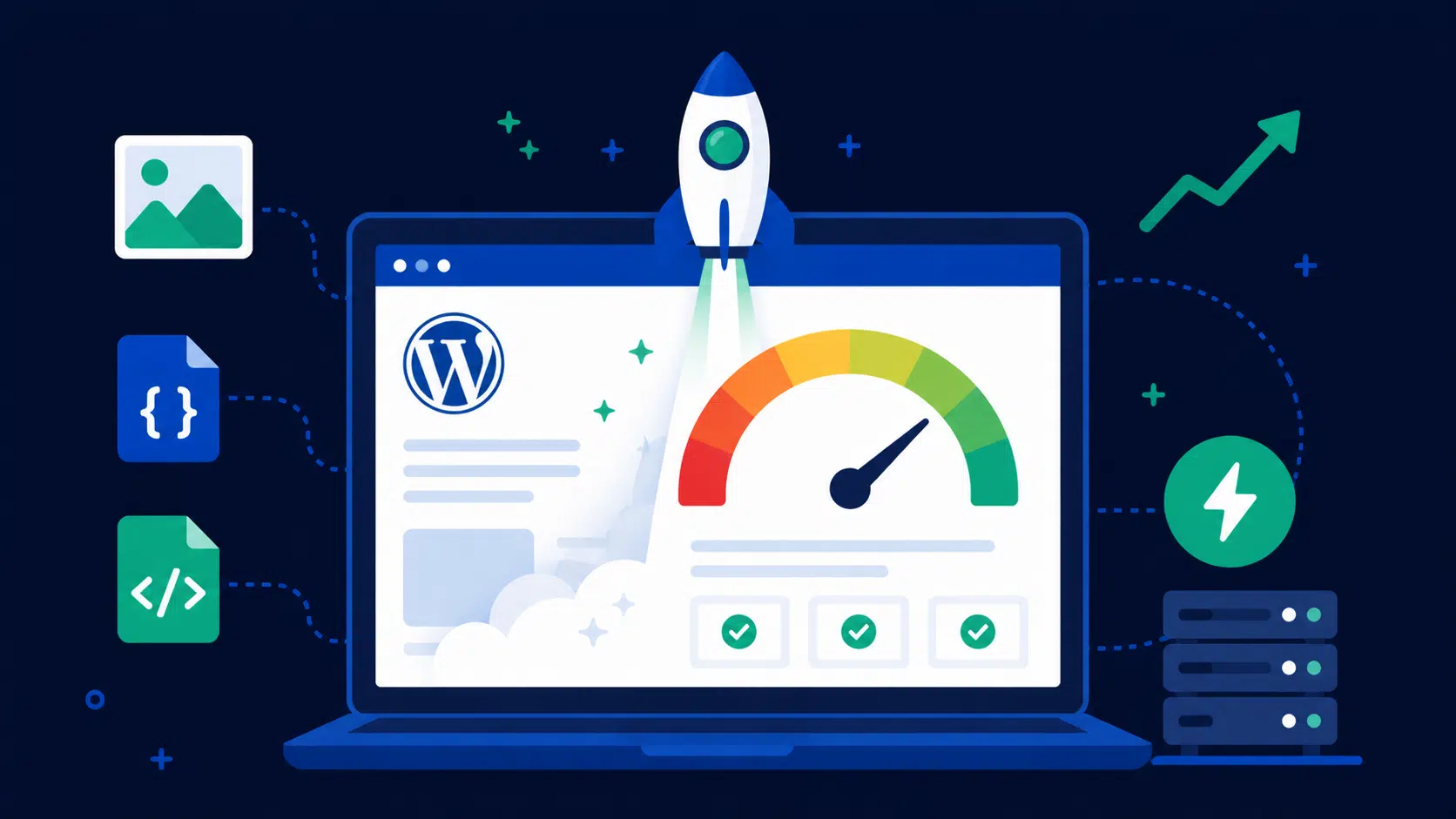 Illustration représentant l'accélération d'un site WordPress avec optimisation de la vitesse de chargement